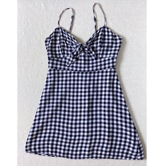 Lulu’s St. Helena Black and White Gingham Tie Front Dress Women’s Small Mini - Picture 2 of 15
